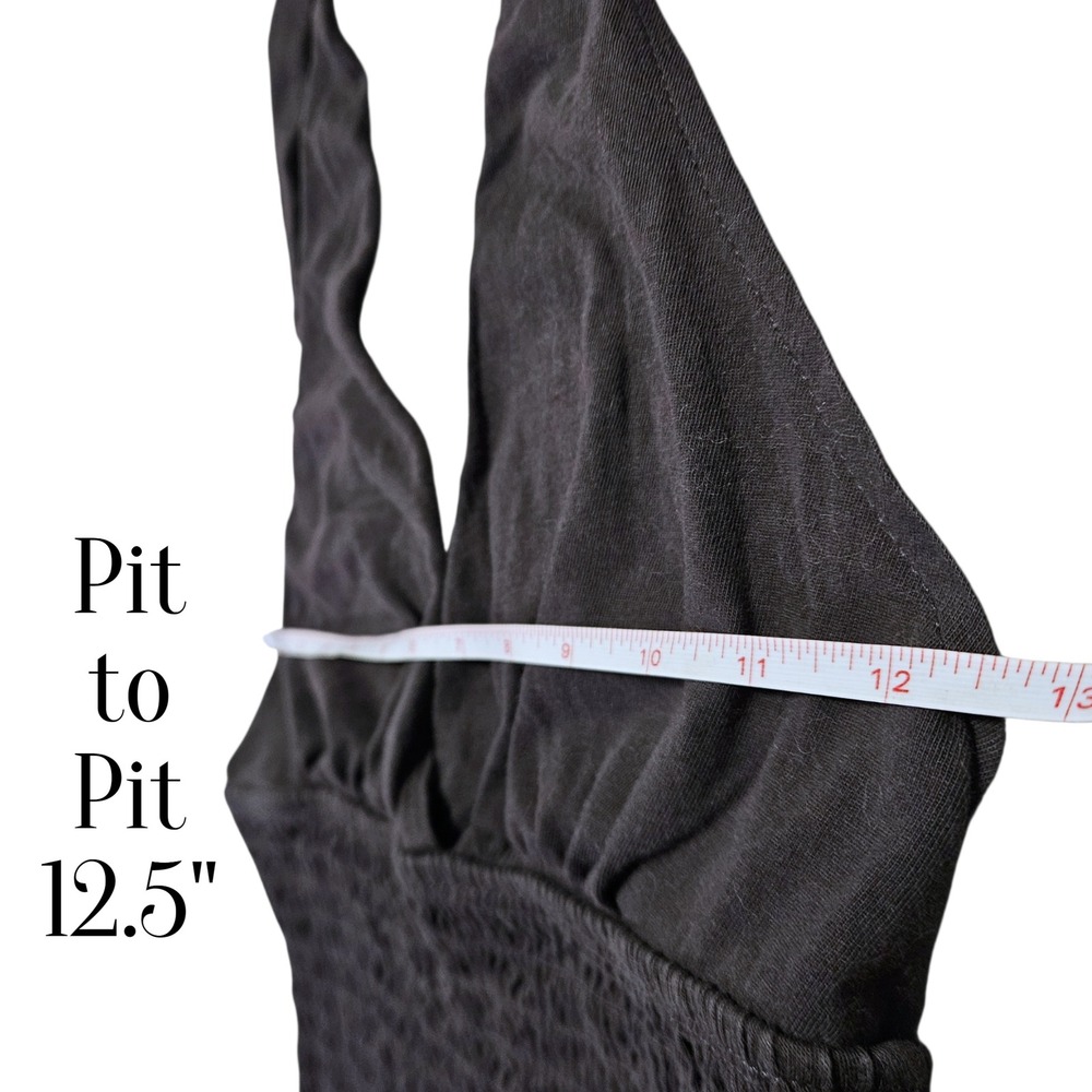 American Eagle Y2K Halter Top XS Black Smocked Ruffle Stretch Crop Cami Tie Neck - Picture 5 of 11